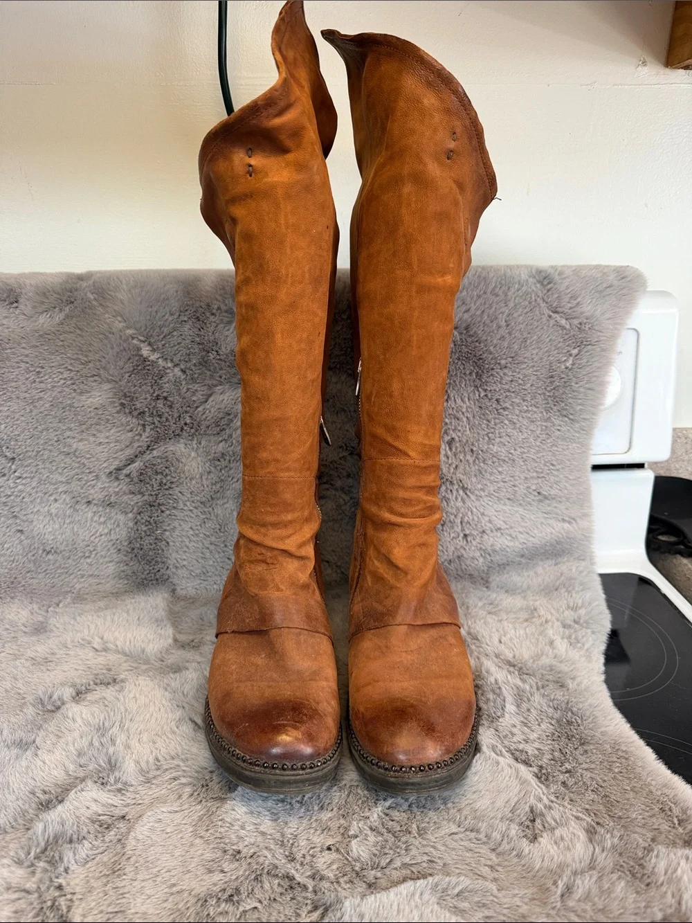 A.S.98 Women's Over-the-Knee Suede Boots in Cognac Brown